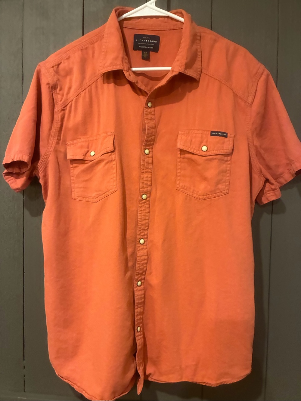 Lucky Brand Men's Short Sleeve Button-Up Shirt - Orange pearl snaps, western